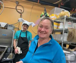 photo of employees in Halloween costumes-  Sean, Gina 