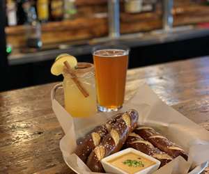 Photo of drinks and pretzels 